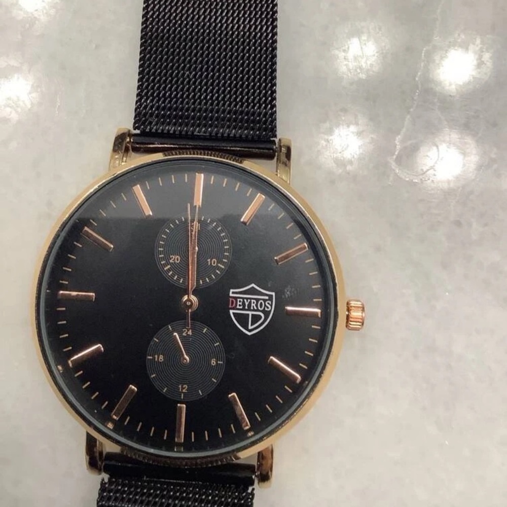 New Stainless Steel Analog Quartz Black Rose Gold Business Casual Mens Watch - Picture 8 of 13